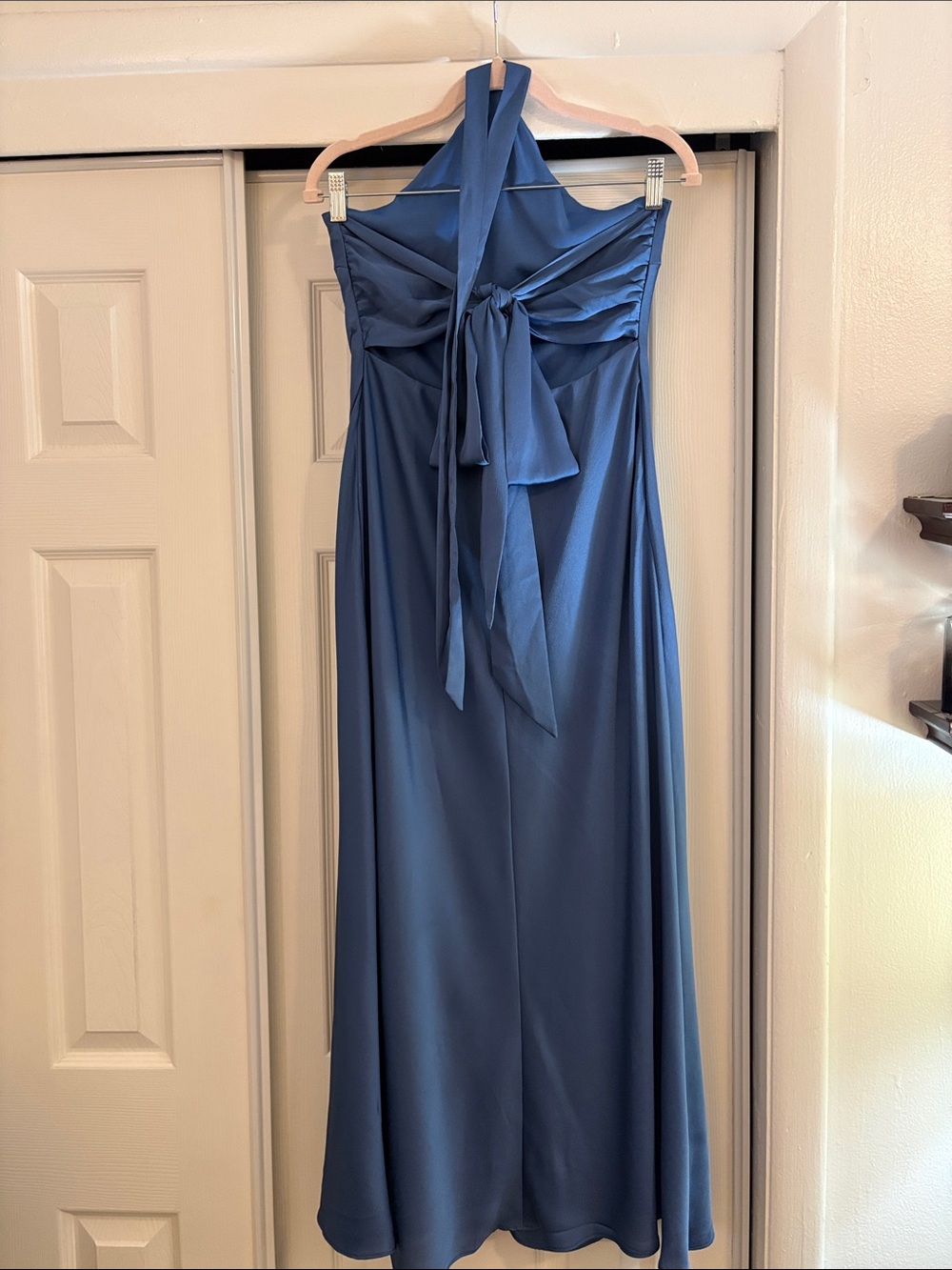 Halter Neck Satin Maxi Dress in Deep Blue - Picture 2 of 2